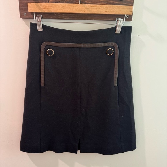 Tory Burch Wool Blend Leather Trimmed Mini Skirt Black Brown XS - Picture 1 of 8